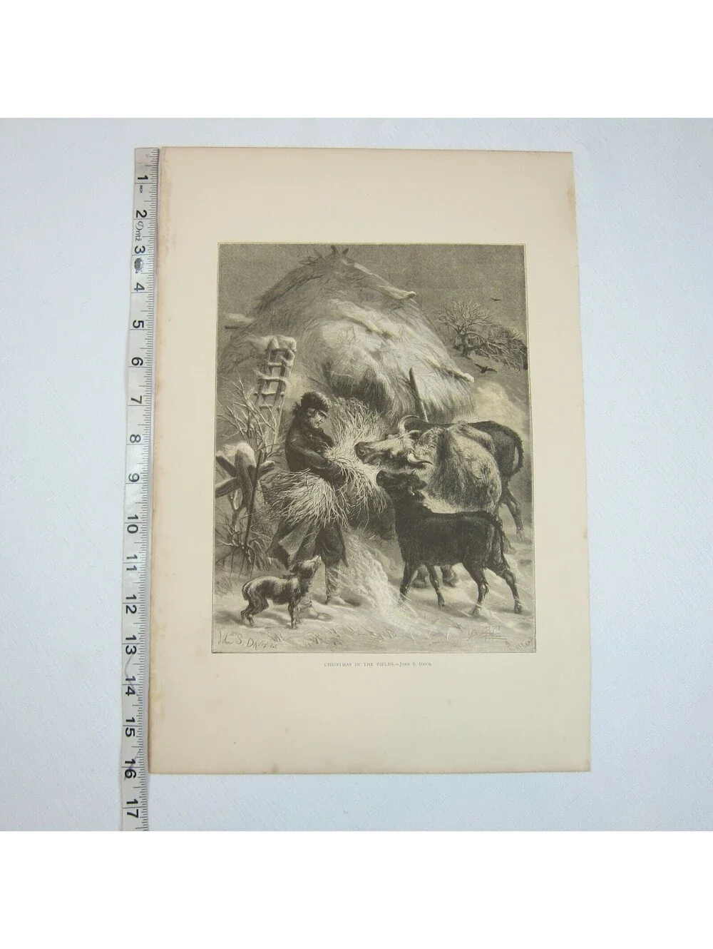 Antique 1873 Wood Engraving Print Christmas in the Fields, John S. Davis, Aldine